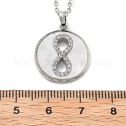 Плоские круглые ожерелья с подвеской в виде ракушки № 8 и кубического циркония&nbsp;NJEW-D288-04P