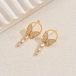 Elegante Schmetterling Messing Pavé klare Zirkonia Ohrstecker&nbsp;LS-UU2168