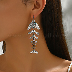 Серьги-подвески из цинкового сплава с синтетической бирюзой в форме рыбьей кости FS-WG46862-01