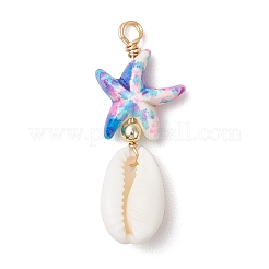 Подвески из окрашенной синтетической бирюзы в виде морской звезды и натуральной ракушки каури PALLOY-JF03932