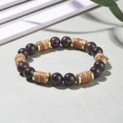 Bracciale elasticizzato da donna con perline in cocco naturale e granato&nbsp;BJEW-JB07546-04