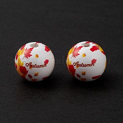 Осенние набивные европейские бусины из натурального дерева WOOD-C015-04