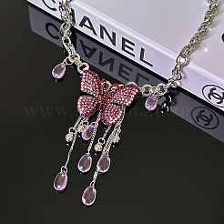 Ожерелья с подвеской в виде бабочки из сплава розового горного хрусталя для женщин&nbsp;FS-WGF6542-01