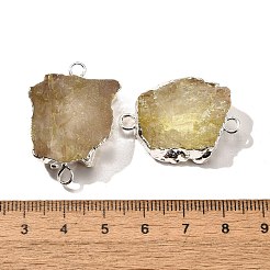 生の粗い天然染色水晶リンクコネクタチャーム  真鍮パーツ  ナゲット  銀色のメッキ  淡黄色  30.5~37.5x15~25x7.5~13mm  穴：2.5mm&nbsp;G-K189-04S-07
