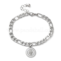 304 нержавеющая сталь плоские круглые браслеты с подвесками хамса&nbsp;BJEW-A036-13P