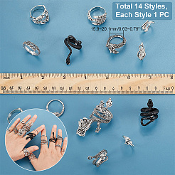 14 шт. набор из 14 колец-манжет в виде змеи и дракона из сплава RJEW-PH0001-13