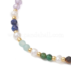 Браслеты из натуральных смешанных драгоценных камней и культивированного пресноводного жемчуга с плетением для женщин&nbsp;BJEW-JB13220