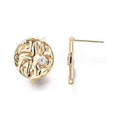 Risultati degli orecchini a bottone in ottone piatto rotondo con micro pavé di zirconi cubici trasparenti&nbsp;LS-KK-G436-01G