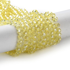 電気メッキガラスビーズ連売り  パール光沢メッキ  ファセット（32ファセット）  ラウンド  きいろ  4mm&nbsp;X-EGLA-R015-4mm-26