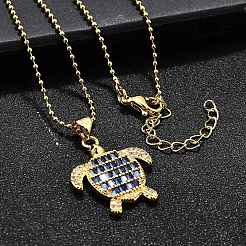 Летние пляжные латунные ожерелья с подвеской в виде черепахи из кубического циркония для женщин NJEW-U039-02G-01