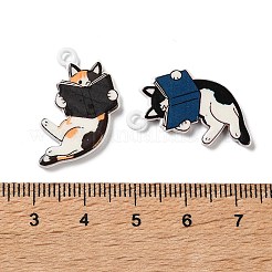 プリント合金ペンダント  猫の形をしたブックチャーム付き  ミックスカラー  23x19x2mm  穴：1.8mm&nbsp;AL-CBA91DB-03