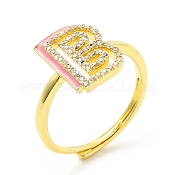 Bague réglable avec lettre initiale en émail de couleurs mélangées et zircons cubiques transparents&nbsp;RJEW-P045-01G-B