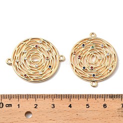 Breloques connecteurs creuses en laiton micro pavé de zircones cubiques colorées&nbsp;KK-K351-58D-G