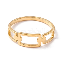304ステンレススチール製トリプル長方形中空指輪（女性用）  ゴールドカラー  内径：17mm&nbsp;RJEW-B035-02G