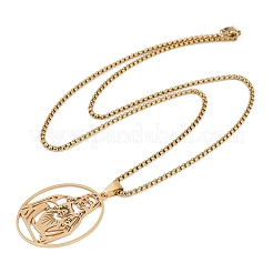 Ожерелья с подвеской в форме овала из нержавеющей стали 201 с полыми бусинами NJEW-K283-05G