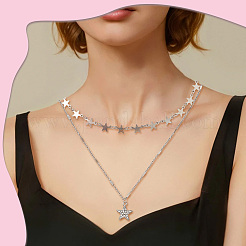 2 комплект 2-х цветных комплектов цепочек-звездочек из сплава со стразами NJEW-SC0001-54