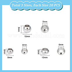 60個 3スタイル ロンデル 201 ステンレススチール ヨーロピアンビーズ  大穴ビーズ  ステンレス鋼色  8~10x6~8mm  穴：4~5mm  20個/スタイル&nbsp;STAS-UN0050-43