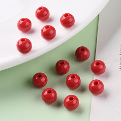 不透明なアクリルビーズ  ラウンド  ファイヤーブリック  8x7mm  穴：2mm&nbsp;X-MACR-S370-C8mm-A14