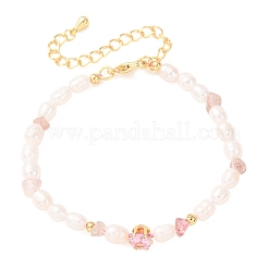 Bracelets en quartz fraise naturel et perles de riz naturelles&nbsp;GG-CBA3297-13G-C