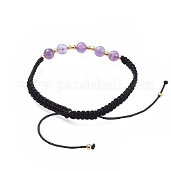 Verstellbare geflochtene Perlenarmbänder aus natürlichem Amethyst&nbsp;BJEW-JB04599-04