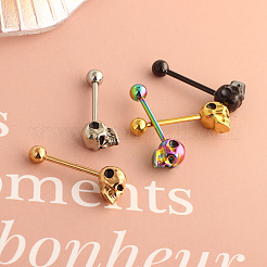 Череп 304 нержавеющая сталь прямая штанга 15 калибра пирсинг язык кольца для женщин мужчин FS-WG07D05-04