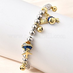 Латунные эмалевые круглые бусины браслеты с подвесками для женщин BJEW-D317-11B-PG