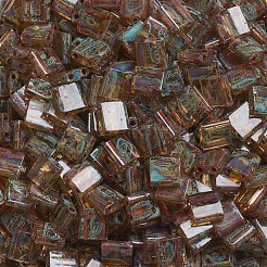 MIYUKIティラビーズ  日本製シードビーズ  2穴  （tl4501)透明ライトトパーズピカソ  5x5x1.9mm  穴：0.8mm  約590個/50g&nbsp;SEED-X0054-TL4501