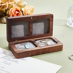 Прямоугольные коробки для хранения парных колец из черного ореха с 2 слотом CON-WH0085-120