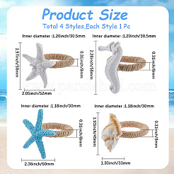 4 шт. 4 стиля кольца для салфеток из смоляной ракушки AJEW-GF0011-12