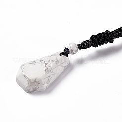 Ожерелье из натурального говлита с шестигранной подвеской и нейлоновым шнуром NJEW-G094-A09