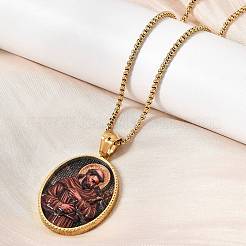 Unisex-Halskette mit ovalem Anhänger aus emailliertem Edelstahl 304 (Religion)&nbsp;STAS-H258-02G-03