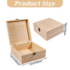 Quadratische Verpackungsboxen aus Kiefernholz mit Metallverschlüssen&nbsp;CON-WH0089-186-1