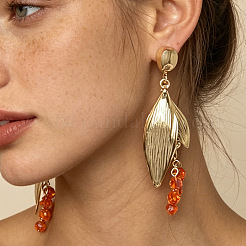 Orecchini pendenti a forma di foglia in lega di zinco con nappa di strass&nbsp;WGF38D3-01