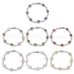 Браслеты-цепочки из овальной латуни с микропаве из кубических цирконий для женщин&nbsp;BJEW-D387-04P