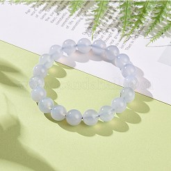 女性のための天然ブルー カルセドニー ラウンド ビーズ ストレッチ ブレスレット  内径：2-1/8インチ（5.25cm）  ビーズ：10.5mm&nbsp;BJEW-JB09088
