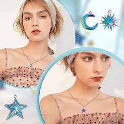 18個 3スタイル 201ステンレススチールペンダント  太陽と月と星  虹色  18~19.5x14~18x2~2.5mm  穴：1.4mm  6個/スタイル&nbsp;STAS-UN0034-29
