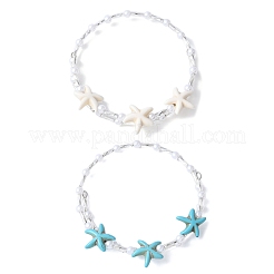 2шт. 2-х цветные браслеты из синтетических бирюзовых бусин BJEW-JB11588