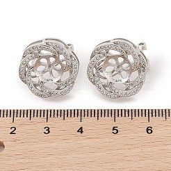 925 スターリングシルバーマイクロパヴェキュービックジルコニアイヤリングセッティング金具  片穴パーツ用  花  プラチナメッキ  17x18mm  ピン：0.8mm&nbsp;STER-B003-27P