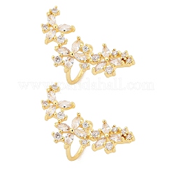 Серьги-каффы с цветочным узором из латуни с микропаве из прозрачных кубических цирконий EJEW-K305-03G