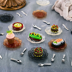 12 piatto di plastica in 3 colori e 36 pezzi di ornamenti in miniatura per stoviglie in resina in 3 stili&nbsp;DIY-TA0015-50