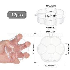 花のプラスチックビーズ収納容器12個  7のコンパートメント  透明  8.2x7.95x1.6cm  穴：6mm  12pc&nbsp;CON-PH0002-44