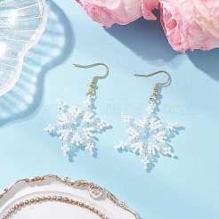304ステンレススチールガラスシードビーズスノーフレークダングルイヤリング  ゴールドカラー  ミックスカラー  56x33mm  3のペア/セット&nbsp;EJEW-MZ00537