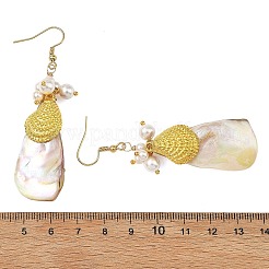 Pendientes colgantes de perlas de concha marina y concha de agua dulce natural galvanizada para mujer&nbsp;EJEW-JE07400