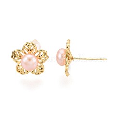 Серьги-гвоздики из натурального жемчуга в форме цветка из латуни&nbsp;PEAR-N017-07F