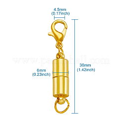 真鍮製マグネットクラスプコンバーター  真鍮カニカンとリング付き  コラム  ゴールドカラー  38.5x6mm  穴：4.5mm&nbsp;KK-TAC0001-01G