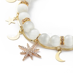 Многорядный браслет с круглой цепочкой из бисера и латунными звеньями «кошачий глаз» BJEW-JB08791