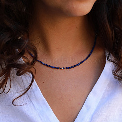 Ожерелья из граненых круглых бусин из натурального лазурита и натурального пресноводного жемчуга для женщин FS-WGC44BB-01