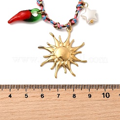 Женские ожерелья из хлопкового шнура с подвеской в виде вишни и перца из нержавеющей стали 304 и пластика NJEW-Z092-01G-02