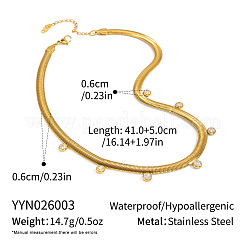 Collares de cadena plana tipo serpiente de acero inoxidable 304 de 6 mm con borla de circonita cúbica transparente para mujer.&nbsp;AU3115
