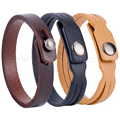 3шт. 3-х цветные кожаные шнуры-браслеты с защелкой&nbsp;BJEW-CL0001-06